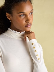 Joules Amy Cream Long Sleeve High Neck Jersey Top - Image 4 of 9