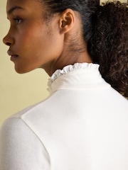 Joules Amy Cream Long Sleeve High Neck Jersey Top - Image 5 of 9