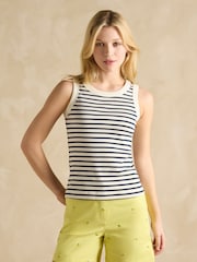 Crema y azul marino - Joules Harbour Striped Jersey Vest - Imagen 1 de 8