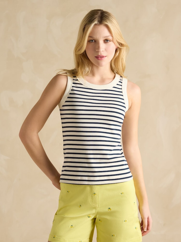 Crema y azul marino - Joules Harbour Striped Jersey Vest - Imagen 1 de 8