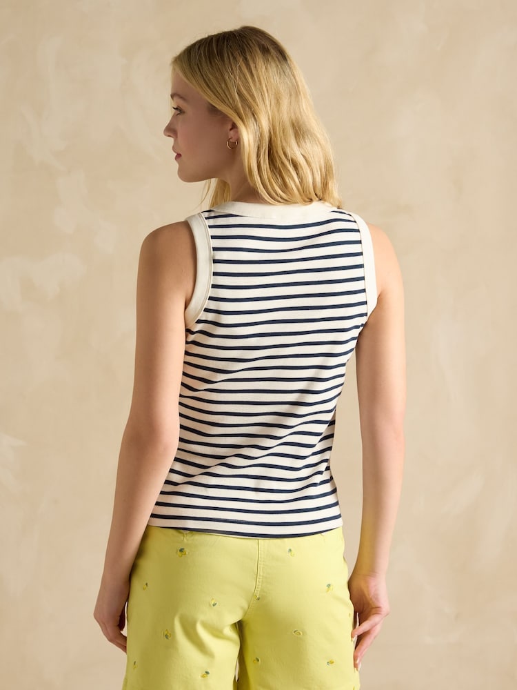 Crema y azul marino - Joules Harbour Striped Jersey Vest - Imagen 2 de 8