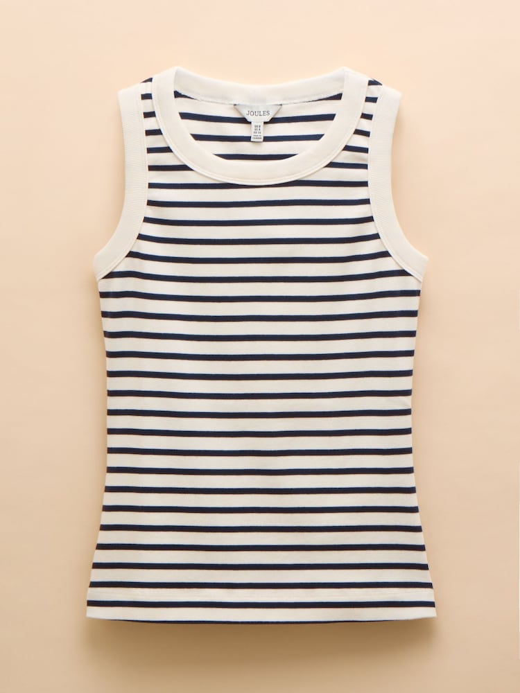 Crema y azul marino - Joules Harbour Striped Jersey Vest - Imagen 8 de 8