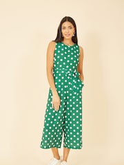 Mela Green Polka Dot Culotte Jumpsuit - Image 1 of 5