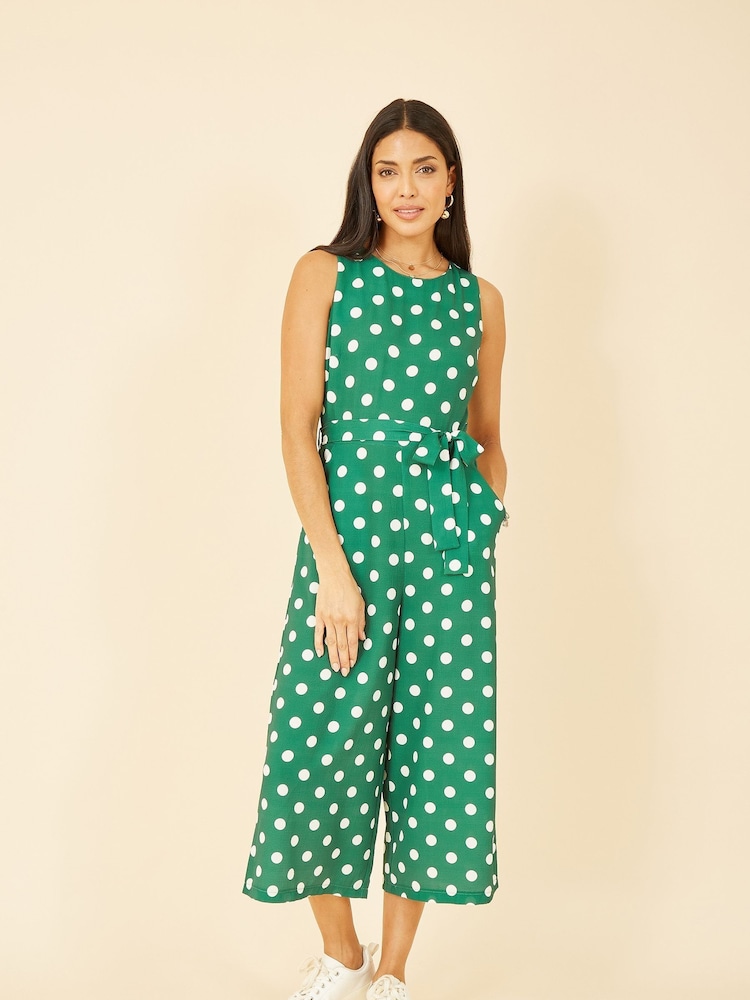Mela Green Polka Dot Culotte Jumpsuit - Image 1 of 5