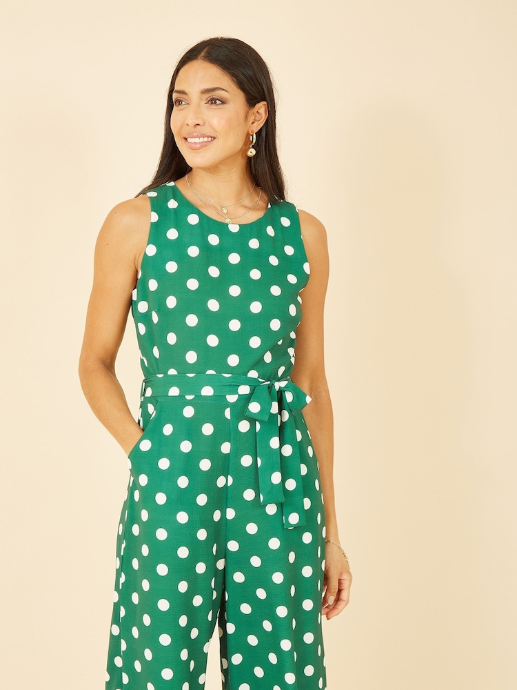 Mela Green Polka Dot Culotte Jumpsuit - Image 2 of 5