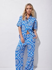 PixieGirl Petite Blue Tile Print Short Sleeve Shirt - Image 1 of 5