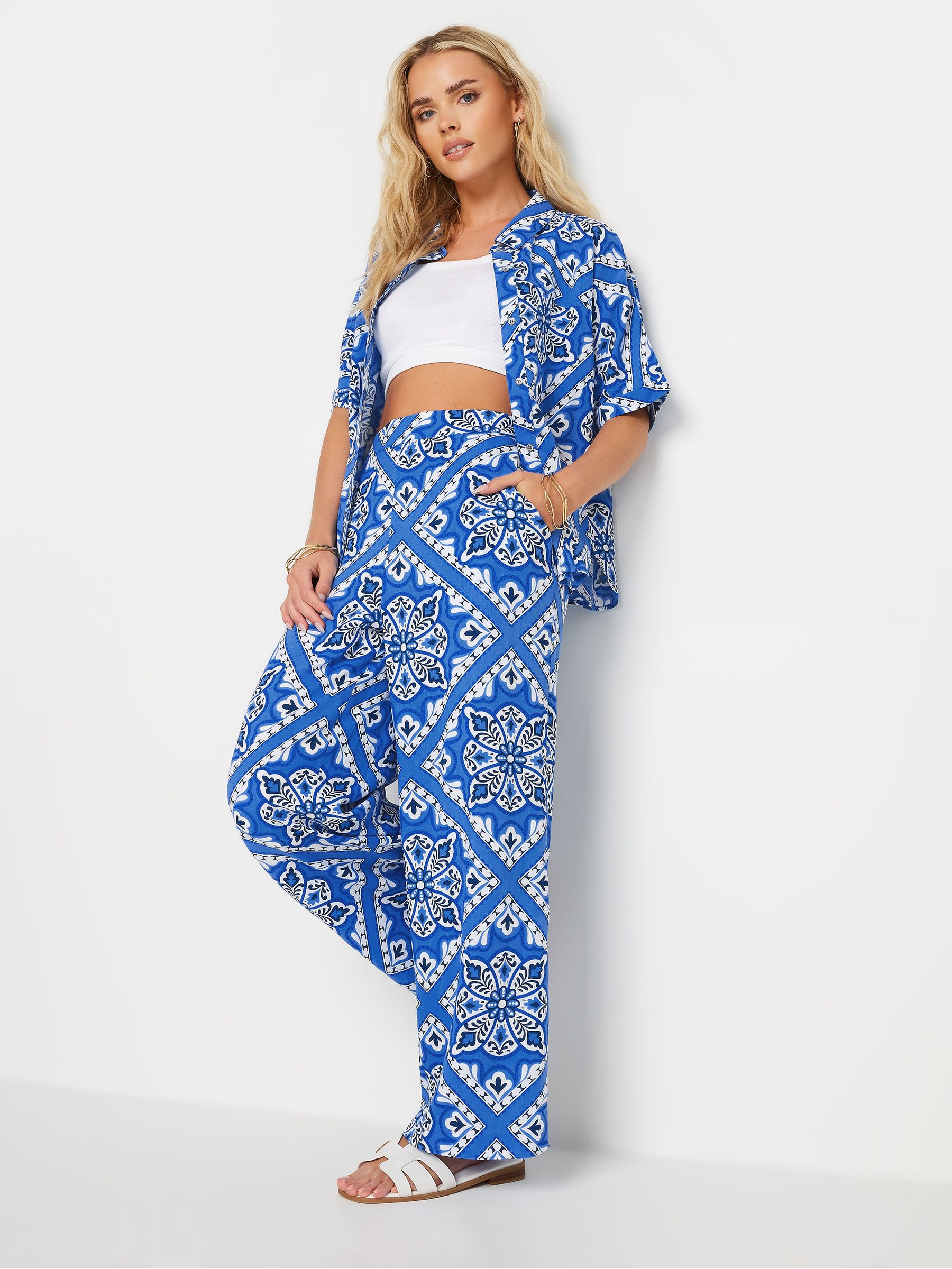 Buy PixieGirl Petite Blue Tile Print Short Sleeve Shirt from