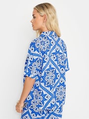 PixieGirl Petite Blue Tile Print Short Sleeve Shirt - Image 4 of 6