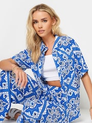 PixieGirl Petite Blue Tile Print Short Sleeve Shirt - Image 4 of 5