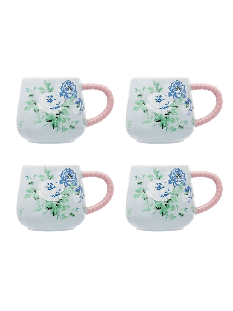 Cath Kidston Set of 4 Blue Archive Rose Twisted Handle Billie Mugs - Image 2 of 4