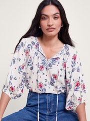 Monsoon Natural Aldina Floral Print Top - Image 1 of 5
