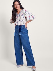 Monsoon Natural Aldina Floral Print Top - Image 2 of 5