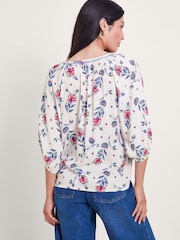 Monsoon Natural Aldina Floral Print Top - Image 3 of 5