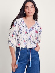 Monsoon Natural Aldina Floral Print Top - Image 4 of 5