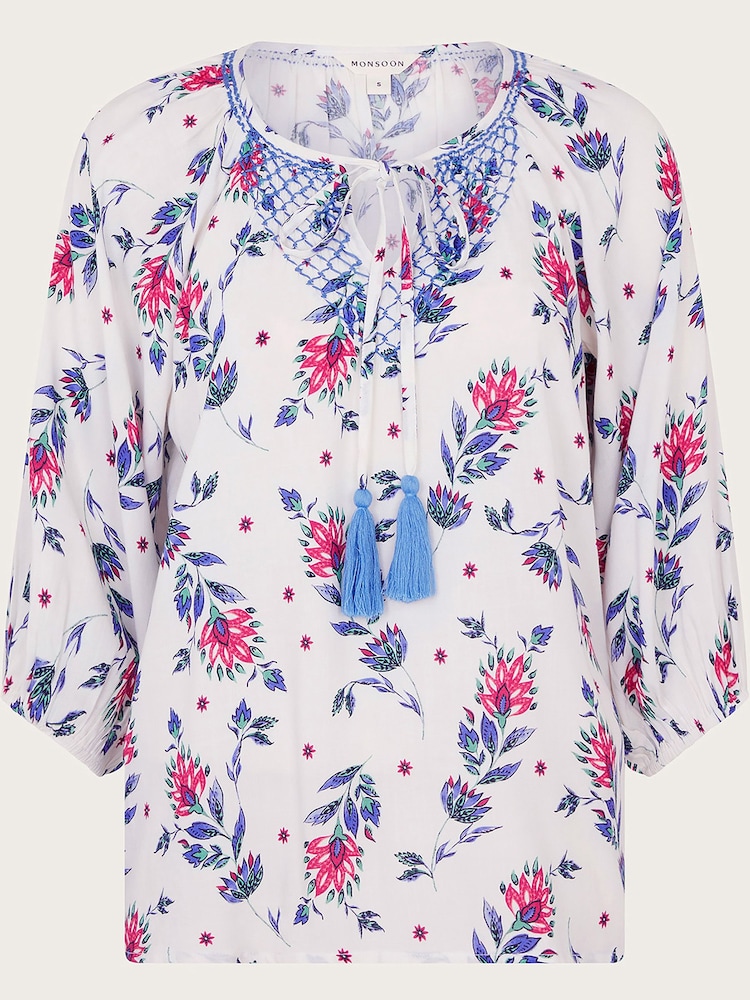 Monsoon Natural Aldina Floral Print Top - Image 5 of 5