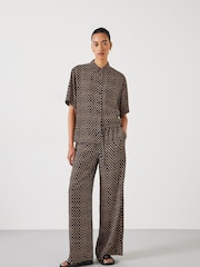 Hush Brown Layla Printed Tie Waist Trousers - Image 1 of 5