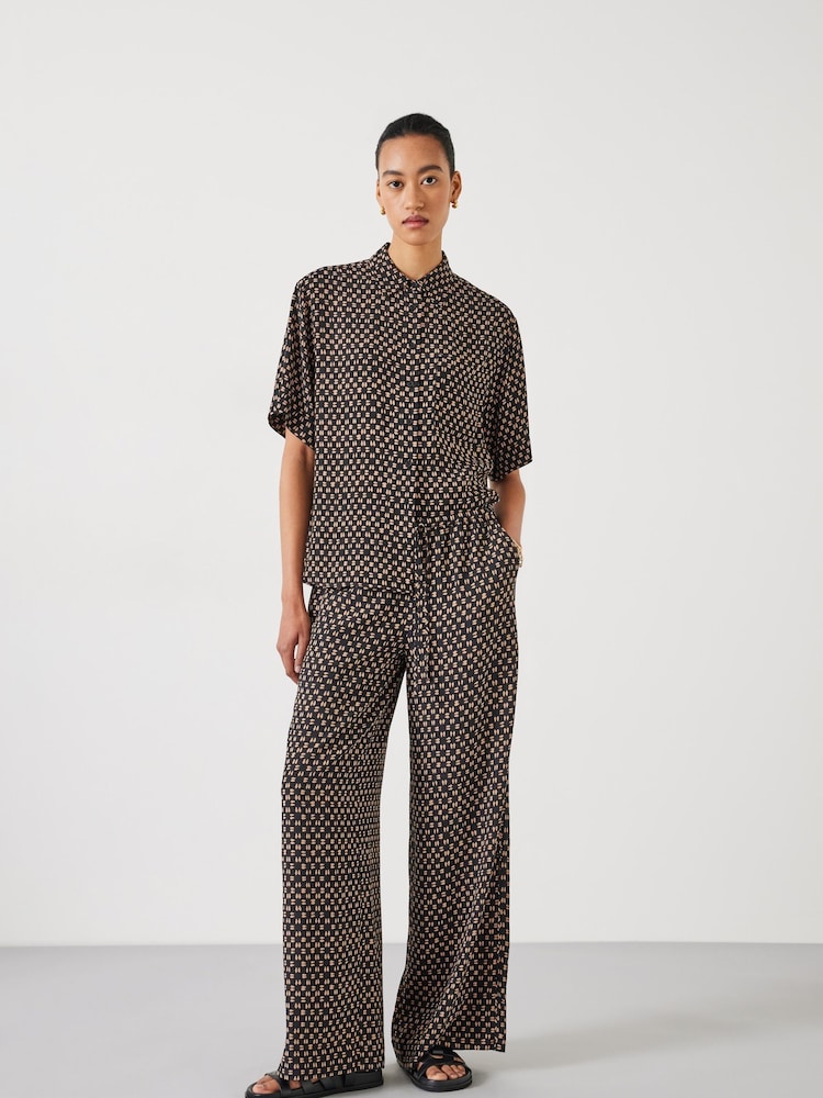 Hush Brown Layla Printed Tie Waist Trousers - Image 1 of 5
