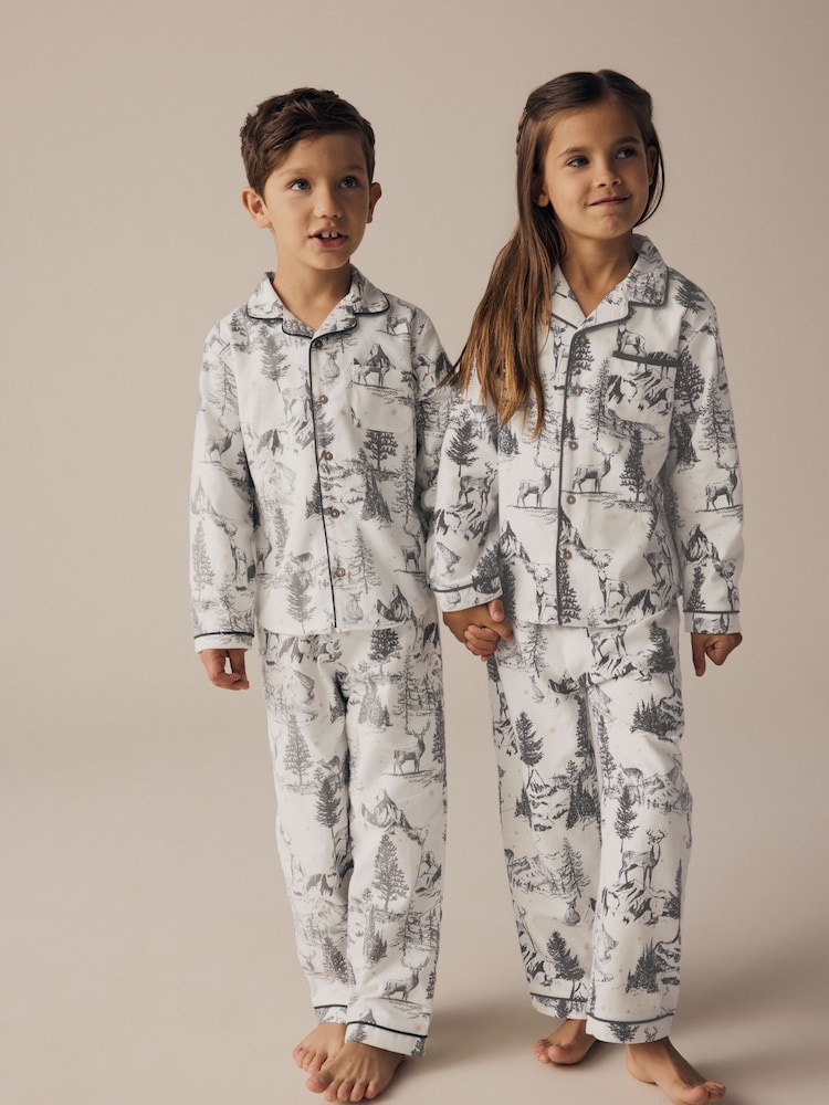 Grey 100% Cotton Matching Family Kids Christmas Mountain Print Pyjamas (9mths-16yrs) - Image 1 of 13