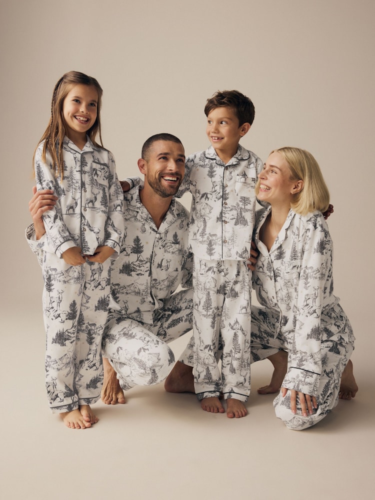 Grey 100% Cotton Matching Family Kids Christmas Mountain Print Pyjamas (9mths-16yrs) - Image 2 of 13