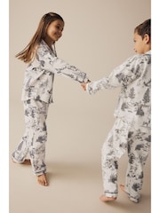 Grey 100% Cotton Matching Family Kids Christmas Mountain Print Pyjamas (9mths-16yrs) - Image 7 of 13
