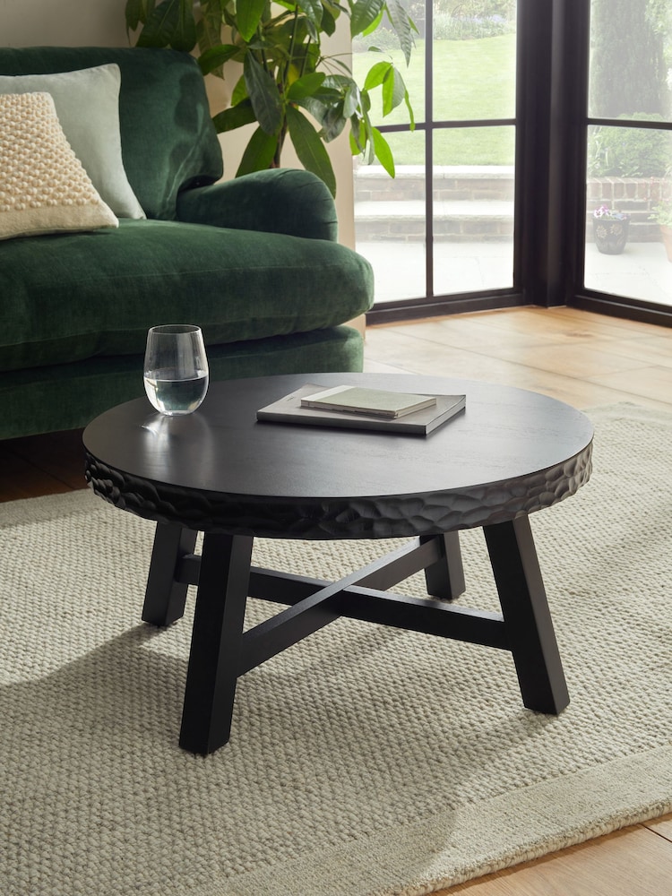 Black Carved Mango Wood Coffee Table - Image 1 of 7