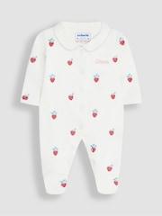 JoJo Maman Bébé Strawberry Baby Personalised Embroidered Cotton Sleepsuit - Image 2 of 5