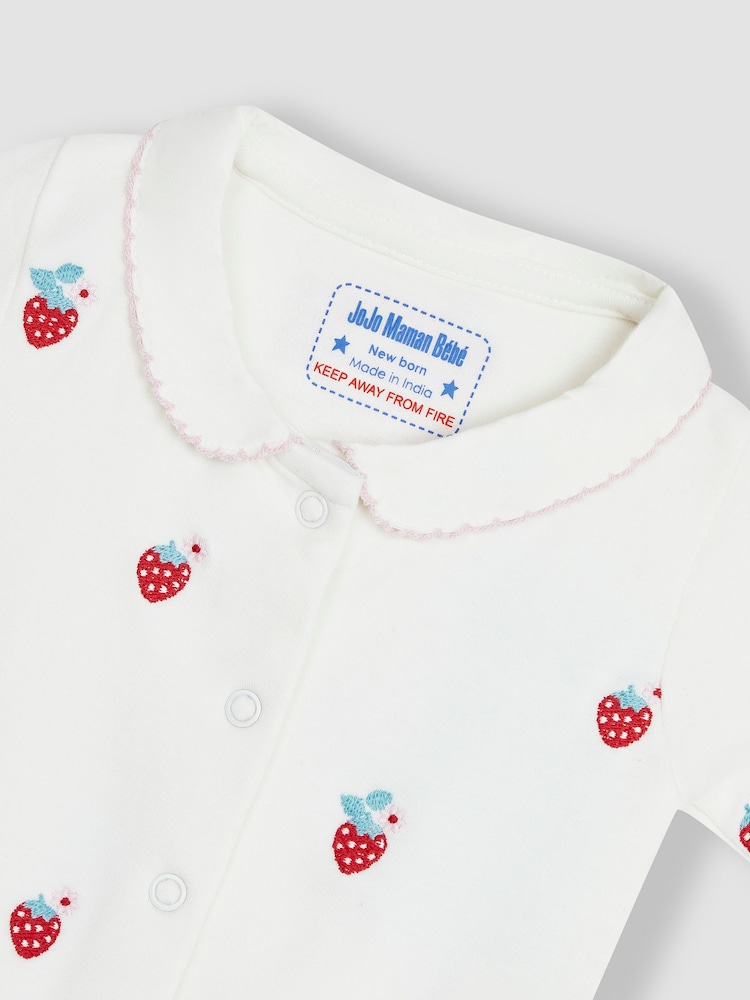 JoJo Maman Bébé Strawberry Baby Personalised Embroidered Cotton Sleepsuit - Image 4 of 5