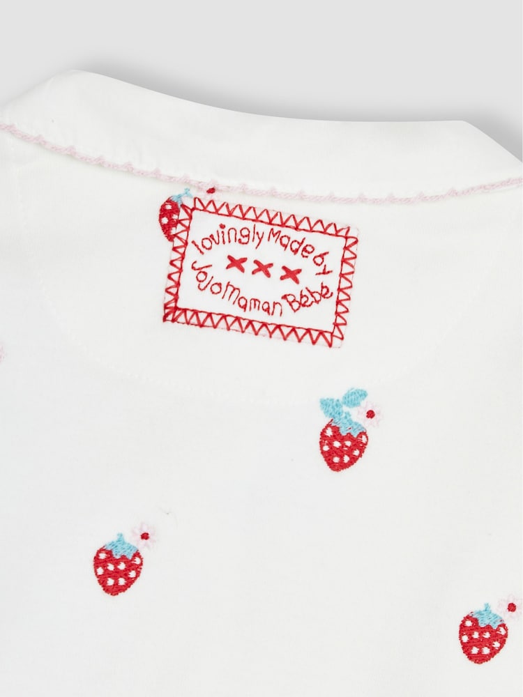 JoJo Maman Bébé Strawberry Baby Personalised Embroidered Cotton Sleepsuit - Image 5 of 5