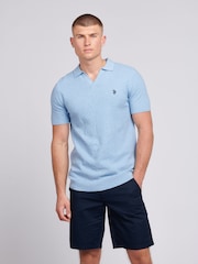 U.S. Polo Assn. Blue Mens Regular Fit Revere Texture Knit Polo Shirt - Image 1 of 7