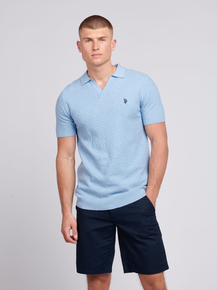 U.S. Polo Assn. Blue Mens Regular Fit Revere Texture Knit Polo Shirt - Image 1 of 7