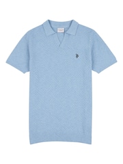 U.S. Polo Assn. Blue Mens Regular Fit Revere Texture Knit Polo Shirt - Image 5 of 7
