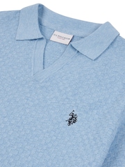 U.S. Polo Assn. Blue Mens Regular Fit Revere Texture Knit Polo Shirt - Image 7 of 7