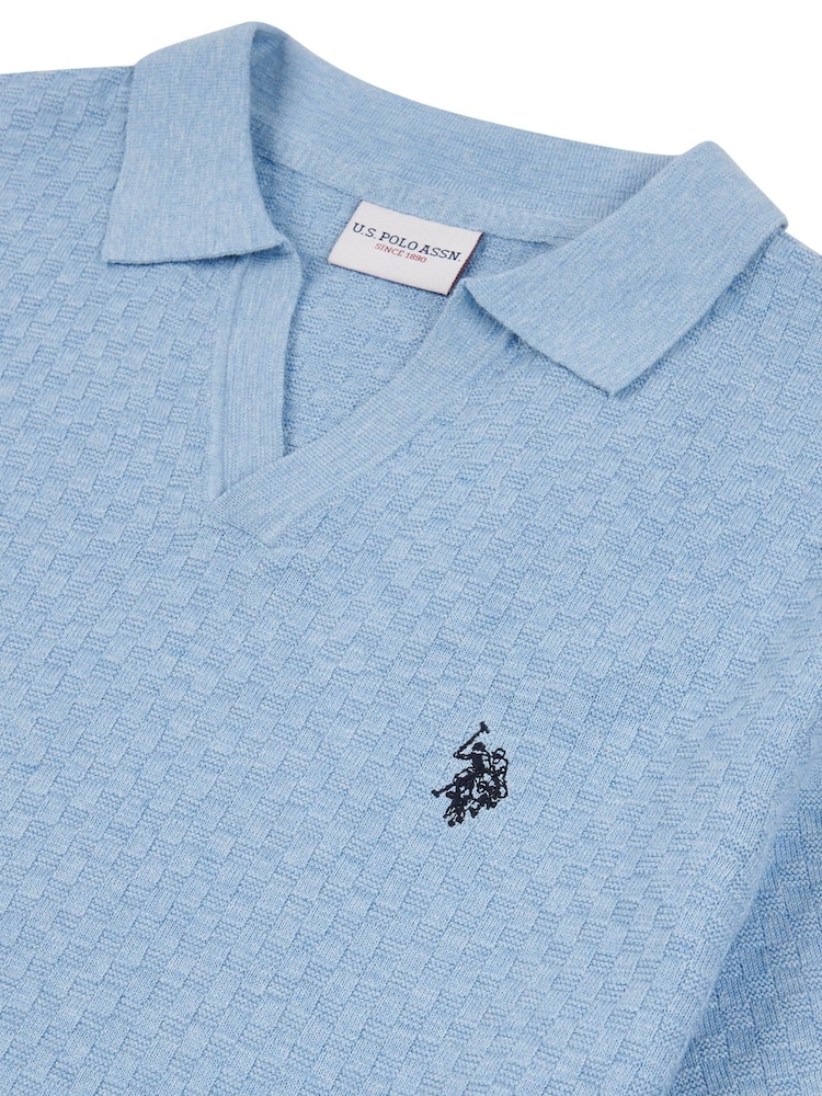 U.S. Polo Assn. Blue Mens Regular Fit Revere Texture Knit Polo Shirt - Image 7 of 7
