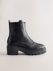 Black Leather Forever Comfort® Zip Front Heeled Boots - Image 2 of 5