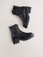 Black Leather Forever Comfort® Zip Front Heeled Boots - Image 3 of 5