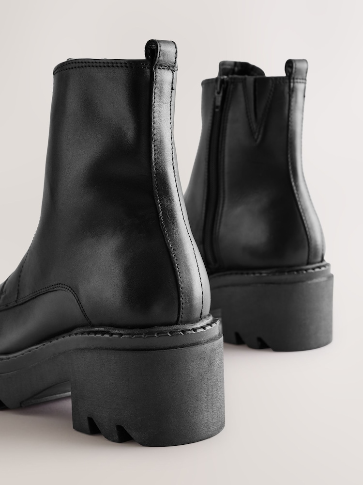 Black Leather Forever Comfort® Zip Front Heeled Boots - Image 4 of 5