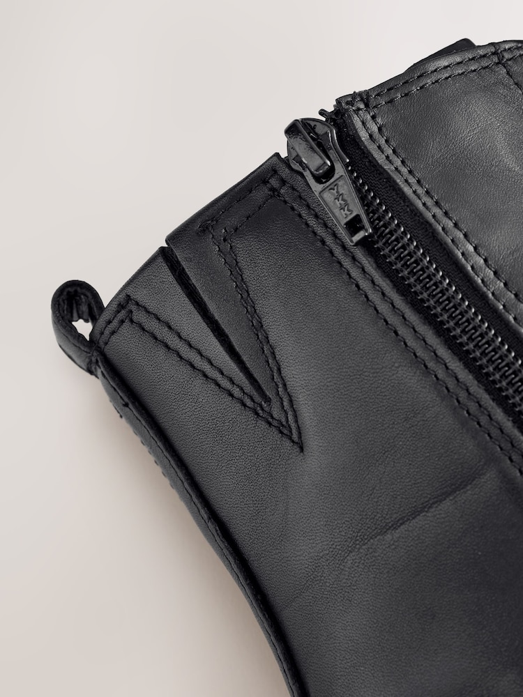 Black Leather Forever Comfort® Zip Front Heeled Boots - Image 5 of 5