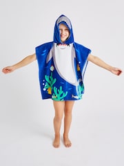 Catherine Lansfield Blue Shark Hooded Poncho 100% Cotton Towel - Image 2 of 5