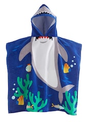 Catherine Lansfield Blue Shark Hooded Poncho 100% Cotton Towel - Image 5 of 5
