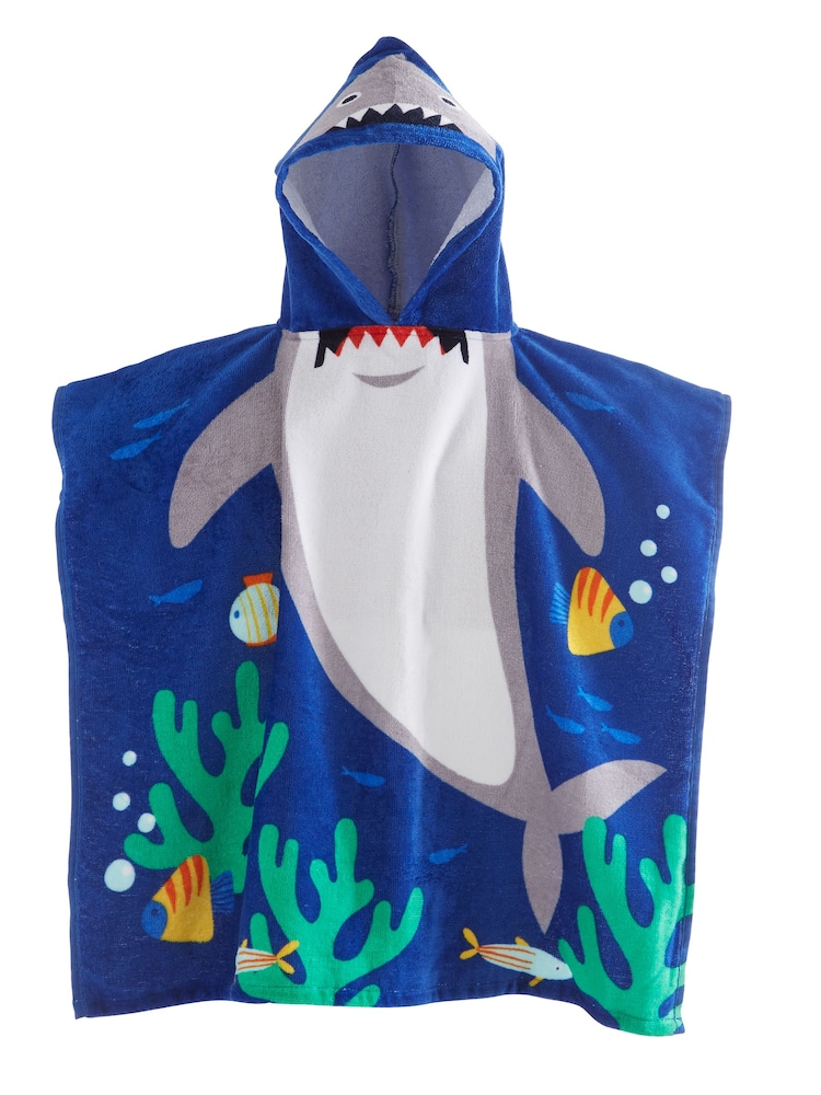 Catherine Lansfield Blue Shark Hooded Poncho 100% Cotton Towel - Image 5 of 5