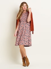 Brakeburn Red 100% Cotton Boho Floral Dress - Image 4 of 5