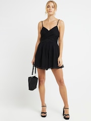 River Island Black Tie Back Chiffon Playsuit - Image 1 of 4