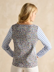 Joules Harbour Ditsy Blue/White Boat Neck Printed Top - Image 2 of 7