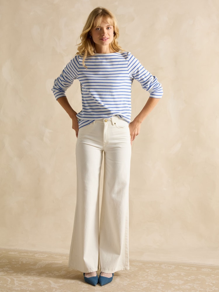 Joules Harbour Ditsy Blue & White Boat Neck Printed Top - Image 4 of 7