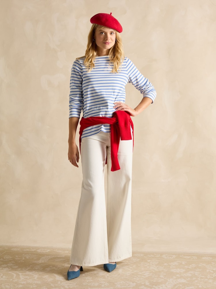 Joules Harbour Ditsy Blue & White Boat Neck Printed Top - Image 6 of 7