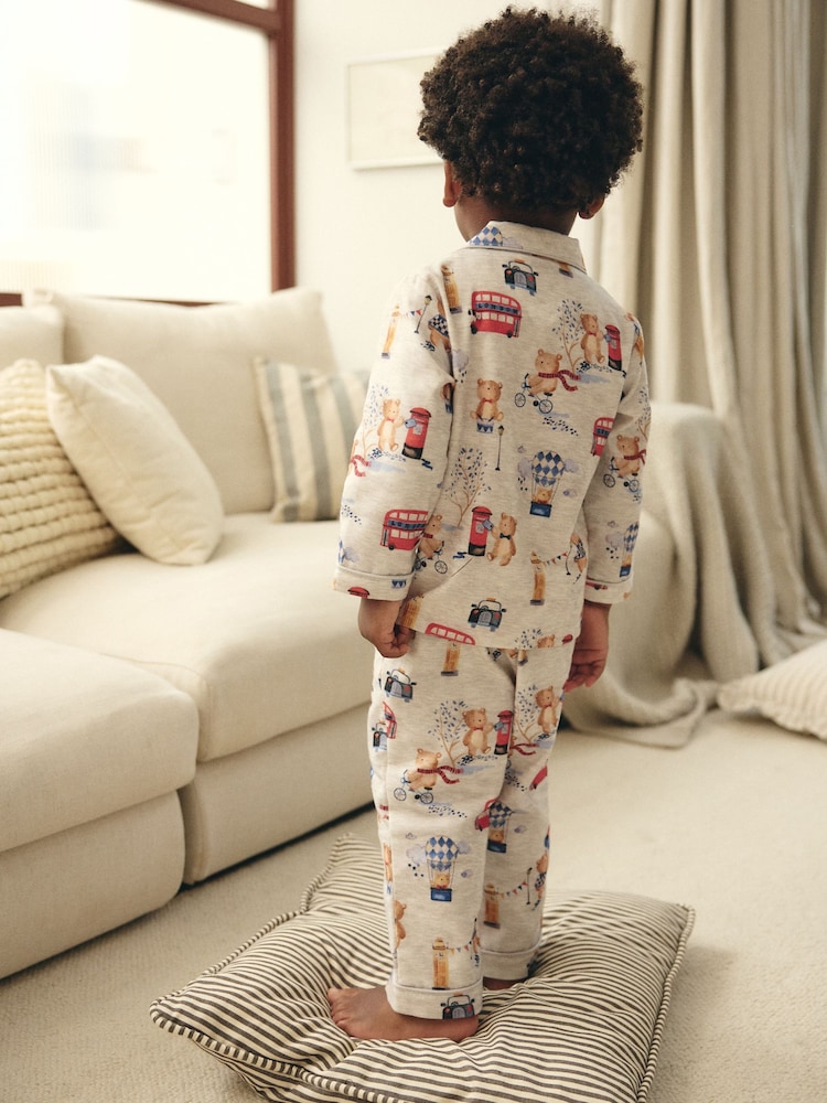 Greige London Single Button Through 100% Cotton Pyjamas (9mths-8yrs) - Image 2 of 3