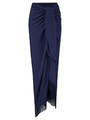 Pour Moi Blue Fringe Trim Crinkle Woven Multiway Sarong - Image 3 of 4