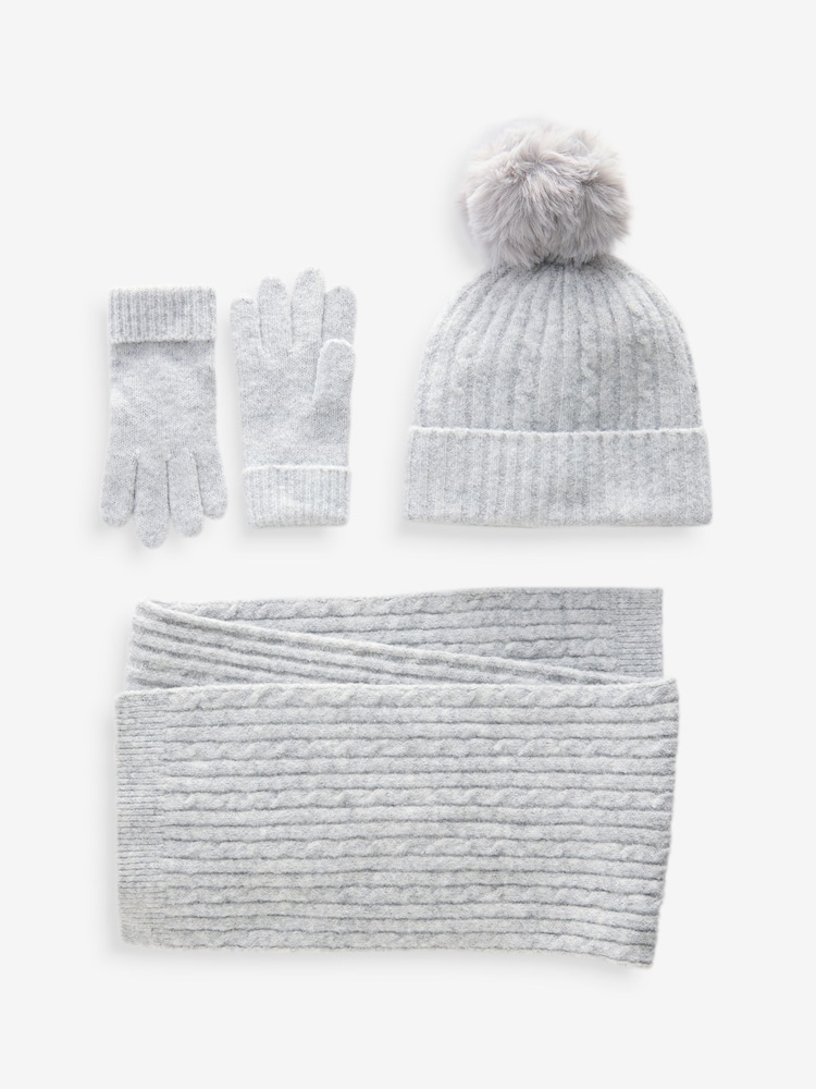 Grey Cable Cable Hat, Gloves and Scarf Set (3-16yrs) - Image 1 of 2