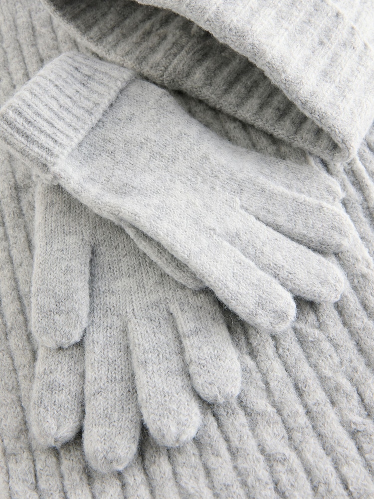 Grey Cable Cable Hat, Gloves and Scarf Set (3-16yrs) - Image 2 of 2