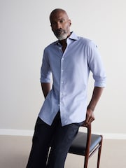 Light Blue Slim Fit Signature Cotton And Cashmere Blend Single Cuff Shirt - Image 1 of 4